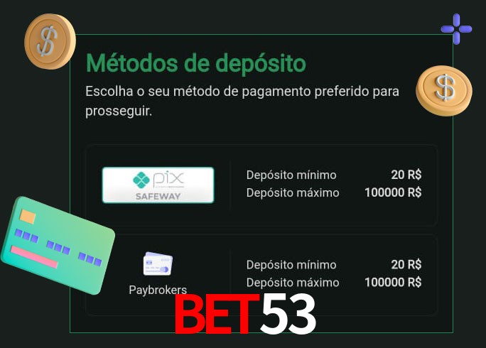 O cassino bet53 oferece uma grande variedade de métodos de pagamento
